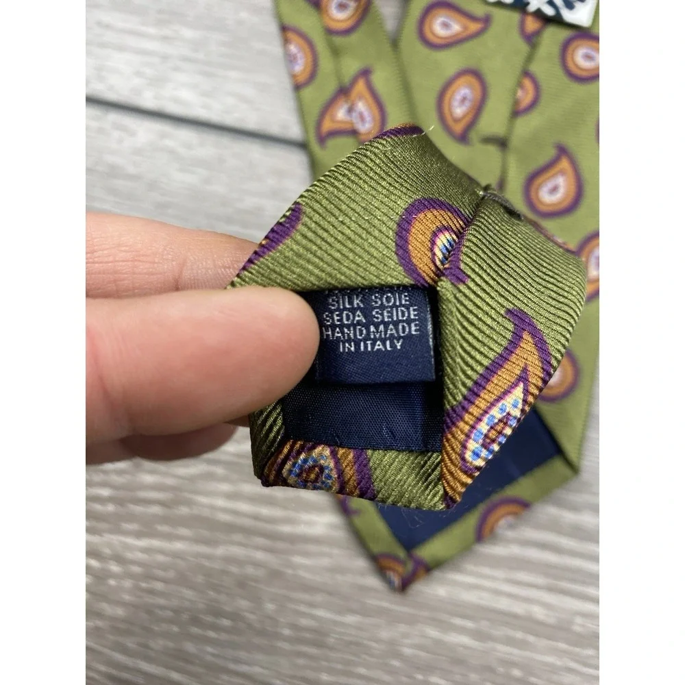 Altea Milano Men's Silk Paisley Pattern Necktie Green 3.5